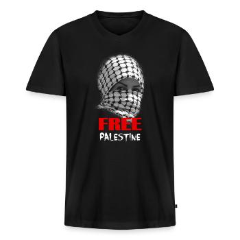 Free Palestine. Proud Palestine Roots. Free Gaza - Männer Premium Bio T-Shirt mit V-Ausschnitt - Schwarz - Vorne - Nico (187cm)