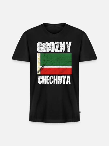 Grozny Chechnya, Chechen Flag - Men's Premium Organic T-shirt with V-neck - black