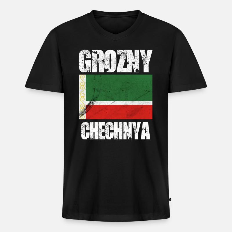 Grozny Chechnya, Chechen Flag - Männer Premium Bio T-Shirt mit V-Ausschnitt - Schwarz