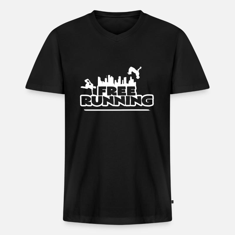 Freerunning - Männer Premium Bio T-Shirt mit V-Ausschnitt - Schwarz