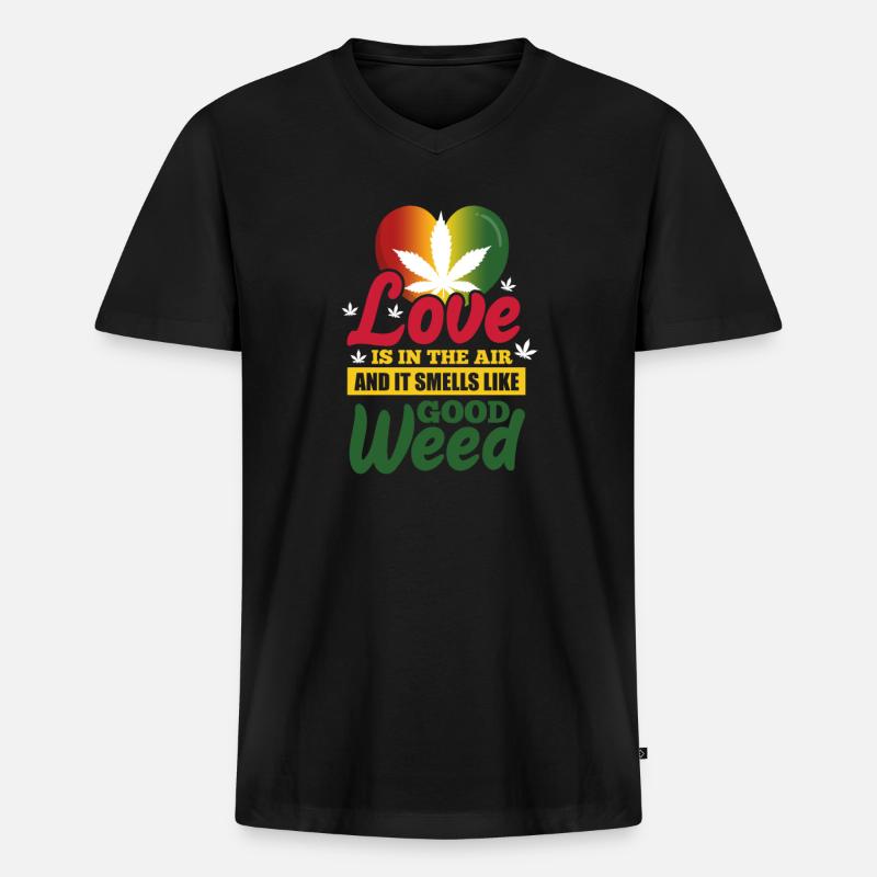 Rasta Weed - Männer Premium Bio T-Shirt mit V-Ausschnitt - Schwarz