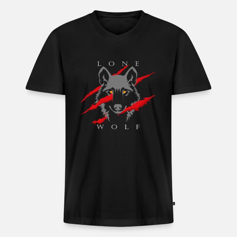 Einsamer Wolf - Männer Premium Bio T-Shirt mit V-Ausschnitt - Schwarz
