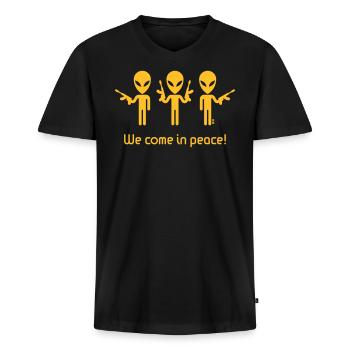 We Come In Peace! (Science Fiction / Space Aliens) - Männer Premium Bio T-Shirt mit V-Ausschnitt - Schwarz - Vorne - Nico (187cm)