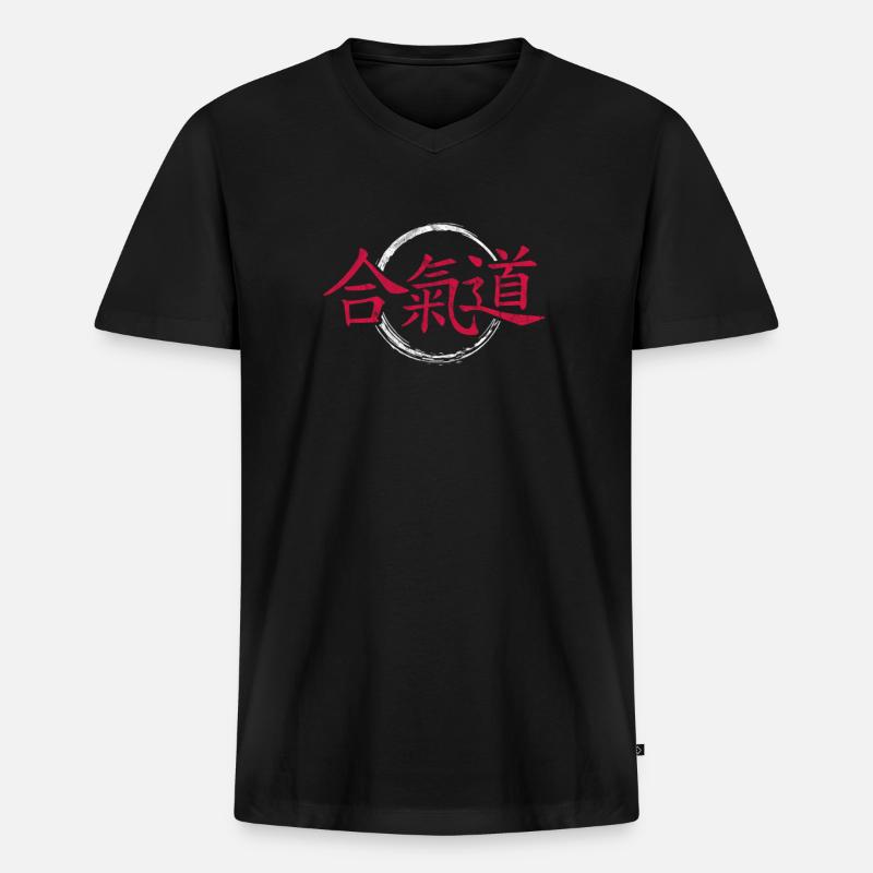 Aikido - Männer Premium Bio T-Shirt mit V-Ausschnitt - Schwarz