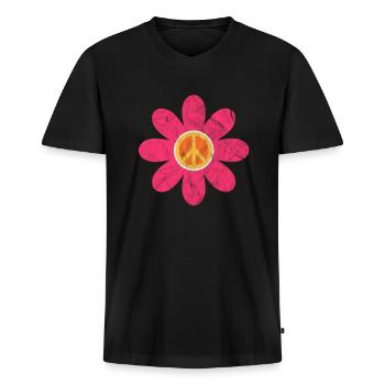 Hippie - Männer Premium Bio T-Shirt mit V-Ausschnitt - Schwarz - Vorne - Nico (187cm)