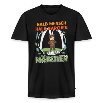 Süßer Teddybär - Halb Mensch Halb Bärchen - Männer Premium Bio T-Shirt mit V-Ausschnitt - Schwarz - Vorne - Nico (187cm)