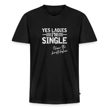Single - Männer Premium Bio T-Shirt mit V-Ausschnitt - Schwarz - Vorne - Nico (187cm)