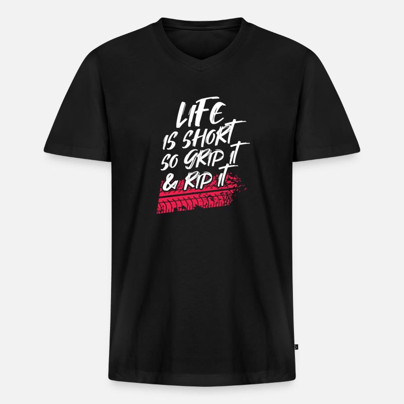 Biker - Männer Premium Bio T-Shirt mit V-Ausschnitt - Schwarz