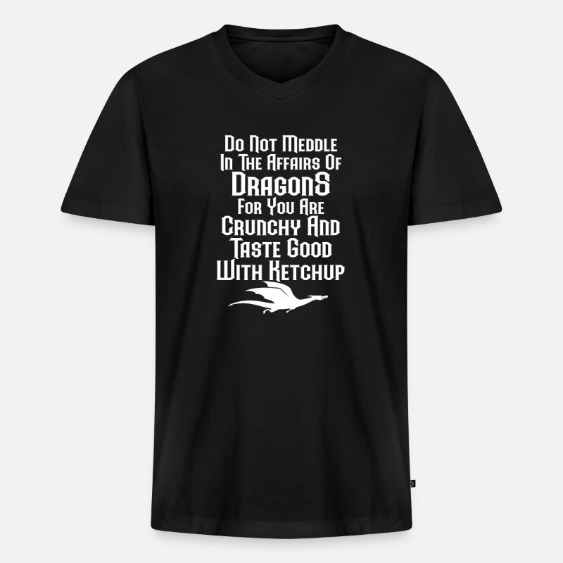 Drache - Männer Premium Bio T-Shirt mit V-Ausschnitt - Schwarz