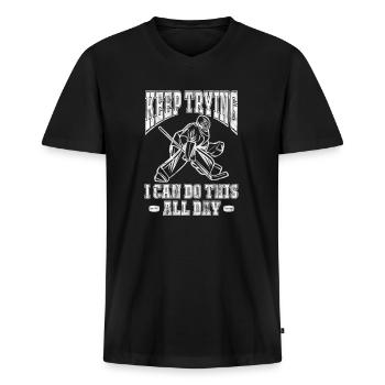 Eishockey Maske Hockey Hockeytormann Geschenk - Männer Premium Bio T-Shirt mit V-Ausschnitt - Schwarz - Vorne - Nico (187cm)