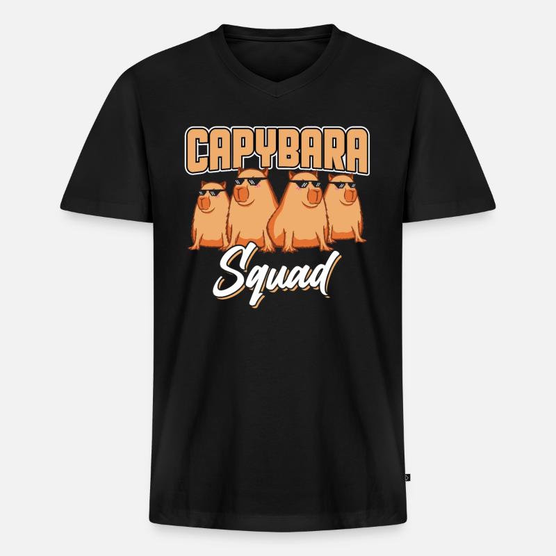 Capybara Squad - Männer Premium Bio T-Shirt mit V-Ausschnitt - Schwarz