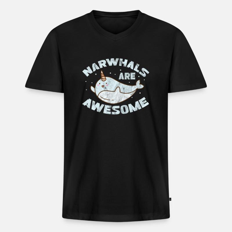 Narwal - Männer Premium Bio T-Shirt mit V-Ausschnitt - Schwarz