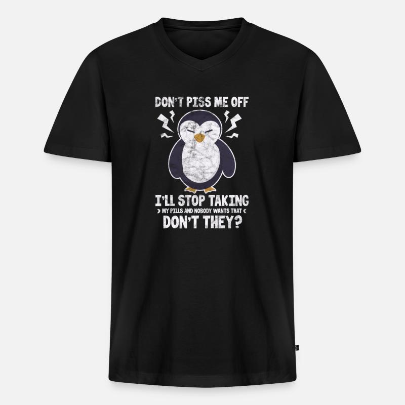 Pinguin - Männer Premium Bio T-Shirt mit V-Ausschnitt - Schwarz