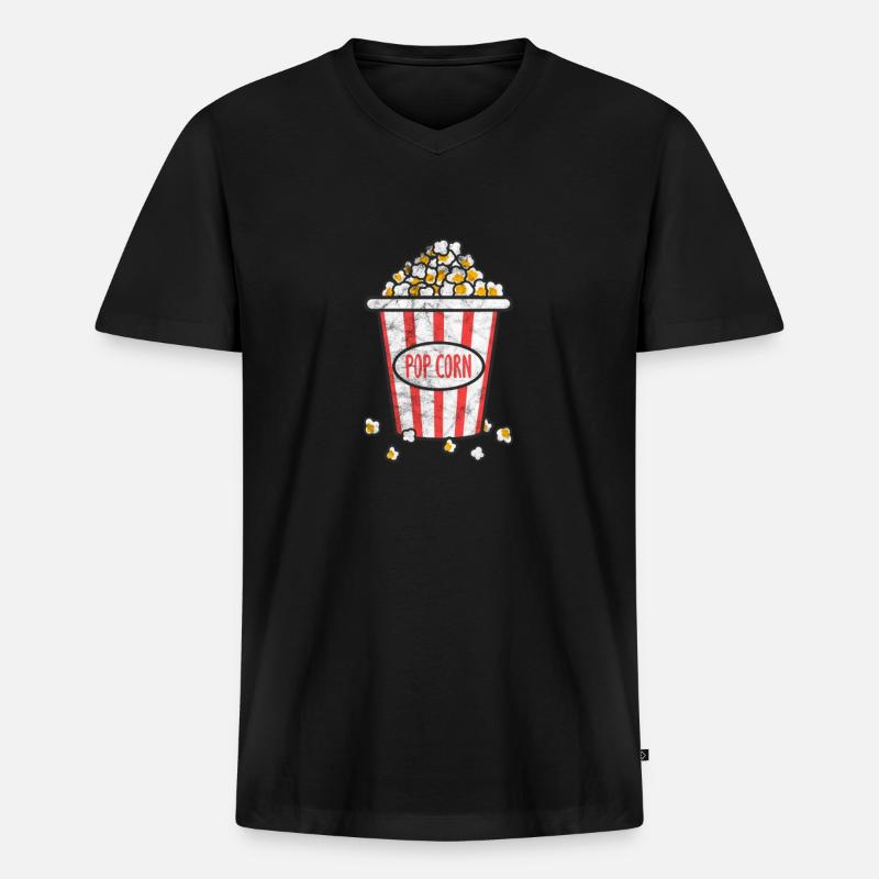 Popcorn - Männer Premium Bio T-Shirt mit V-Ausschnitt - Schwarz