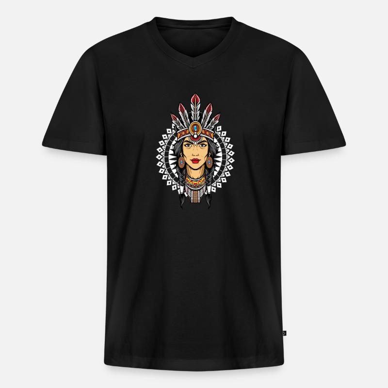 Indianer - Männer Premium Bio T-Shirt mit V-Ausschnitt - Schwarz