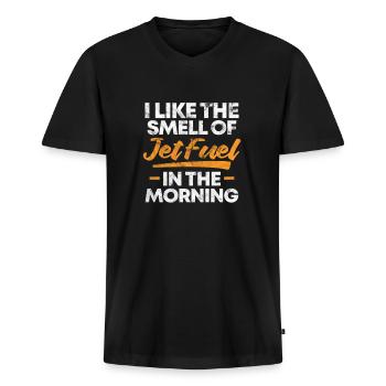 Pilot - Männer Premium Bio T-Shirt mit V-Ausschnitt - Schwarz - Vorne - Nico (187cm)