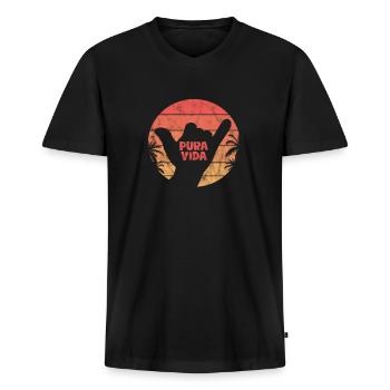 Costa Rica Urlaub Mittelamerika Pura Vida Geschenk - Männer Premium Bio T-Shirt mit V-Ausschnitt - Schwarz - Vorne - Nico (187cm)