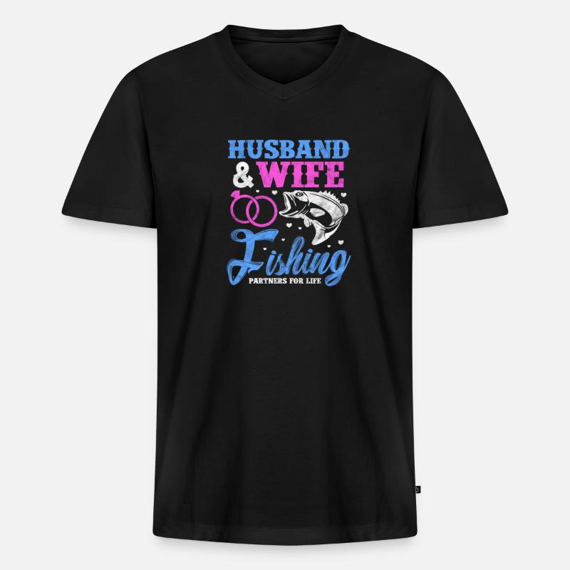 Angler Ehe - Männer Premium Bio T-Shirt mit V-Ausschnitt - Schwarz