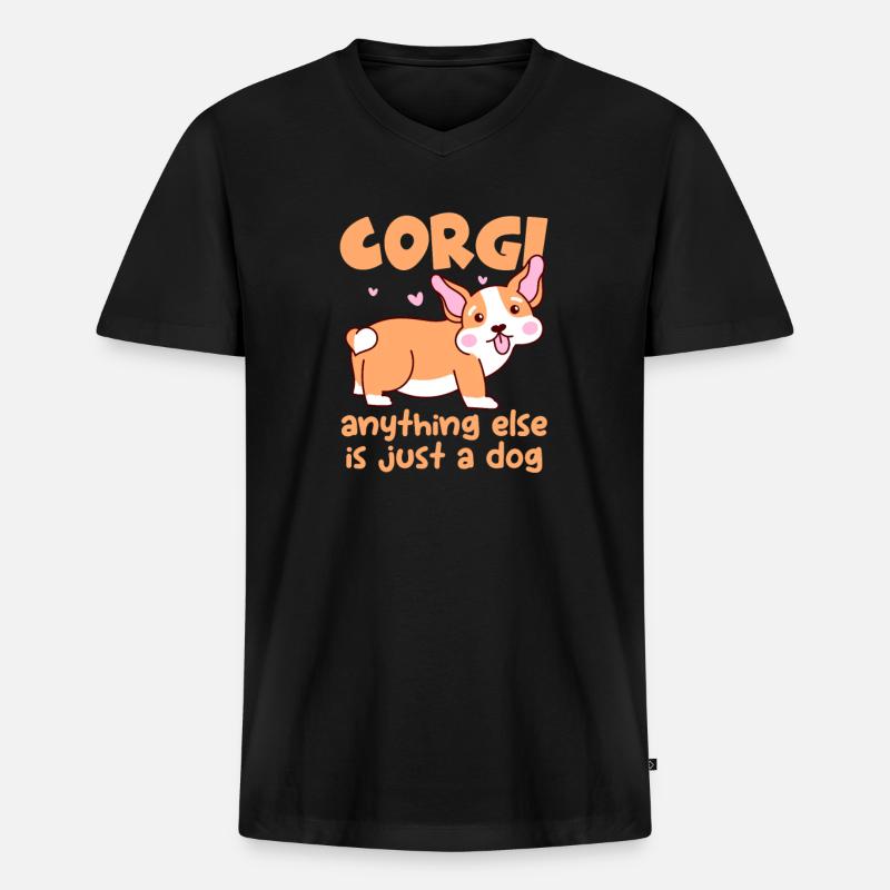 Corgi - Männer Premium Bio T-Shirt mit V-Ausschnitt - Schwarz