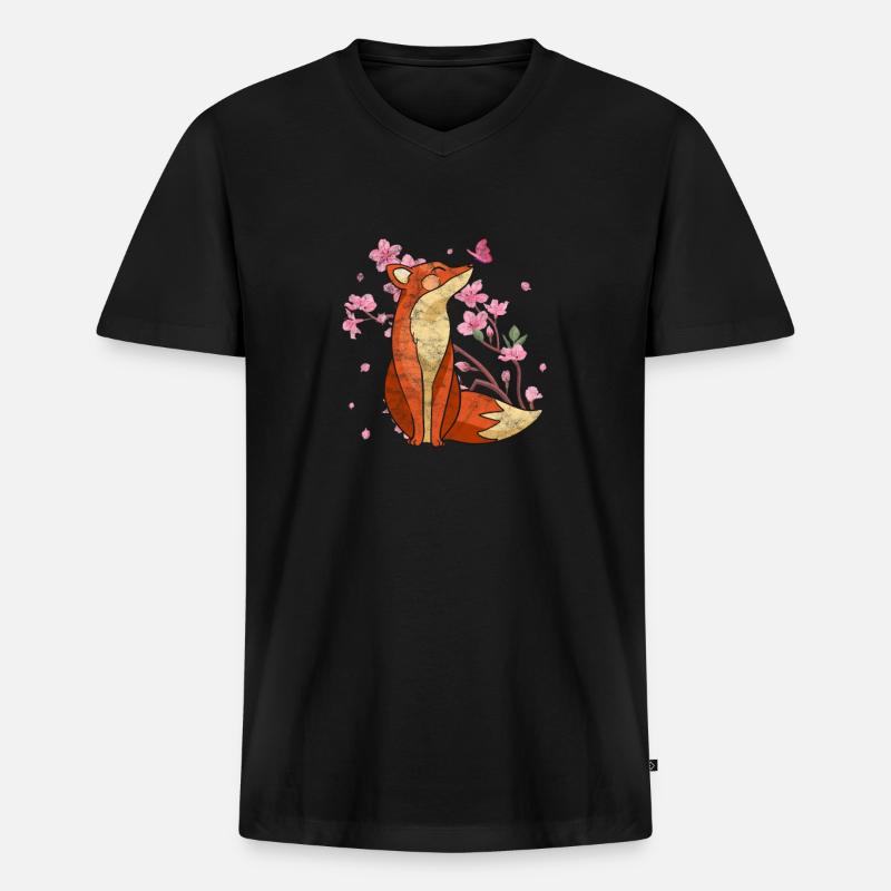 Fuchs - Männer Premium Bio T-Shirt mit V-Ausschnitt - Schwarz