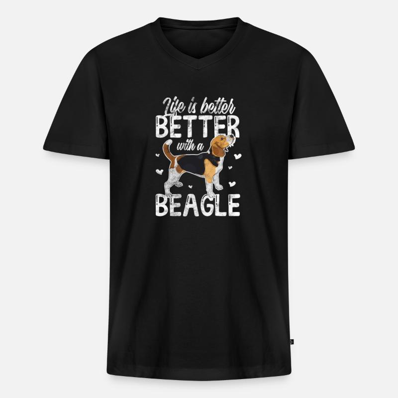Beagle - Männer Premium Bio T-Shirt mit V-Ausschnitt - Schwarz