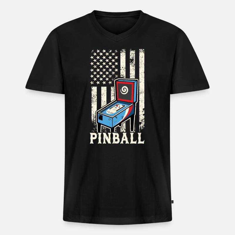 Flipperautomat Mit Us-flagge - Männer Premium Bio T-Shirt mit V-Ausschnitt - Schwarz