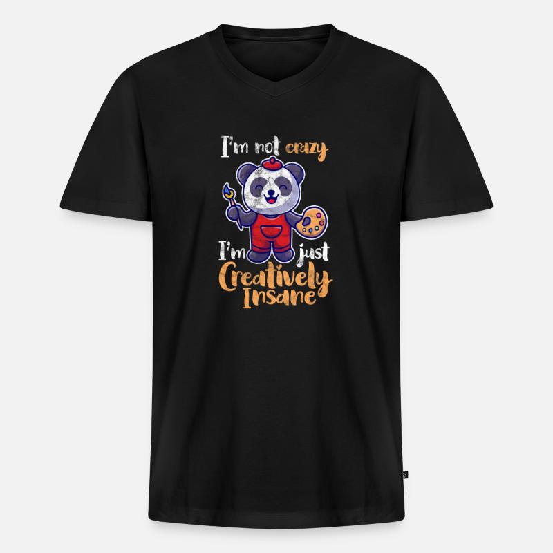 Panda - Männer Premium Bio T-Shirt mit V-Ausschnitt - Schwarz