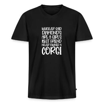 Corgi - Männer Premium Bio T-Shirt mit V-Ausschnitt - Schwarz - Vorne - Nico (187cm)