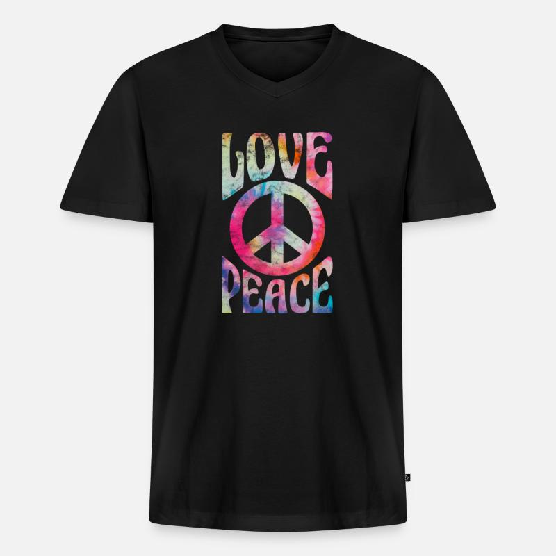 Hippie - Männer Premium Bio T-Shirt mit V-Ausschnitt - Schwarz