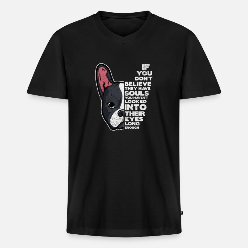 Boston Terrier - Männer Premium Bio T-Shirt mit V-Ausschnitt - Schwarz