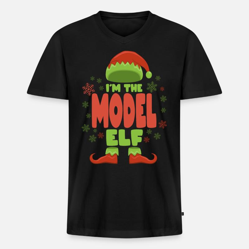 Model Weihnachtself - Männer Premium Bio T-Shirt mit V-Ausschnitt - Schwarz