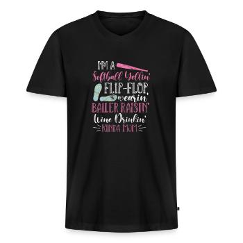 Mère de softball - T-shirt encolure en V Premium bio Homme - noir - Devant - Nico (187cm)