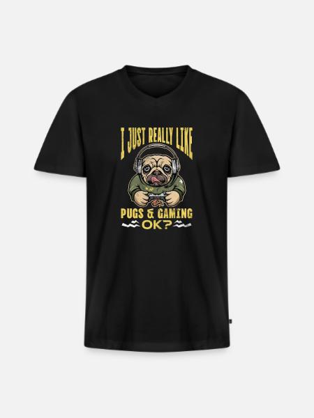 Mops - Männer Premium Bio T-Shirt mit V-Ausschnitt - Schwarz