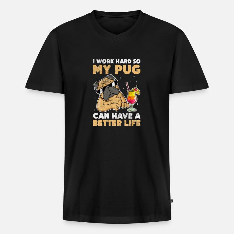 Mops - Männer Premium Bio T-Shirt mit V-Ausschnitt - Schwarz