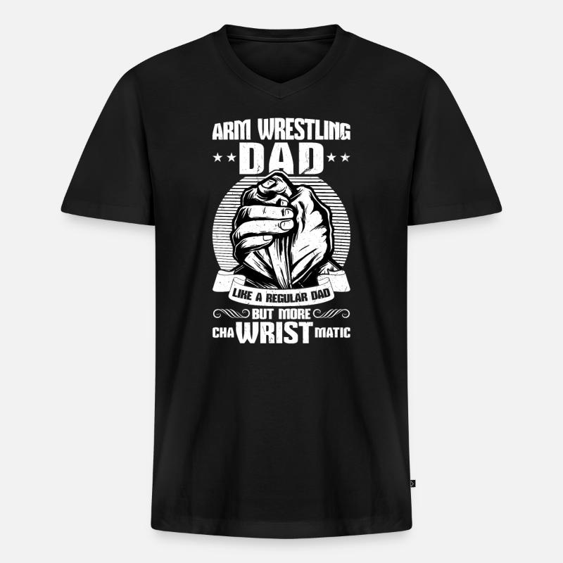 Arm Wrestling Dad - Männer Premium Bio T-Shirt mit V-Ausschnitt - Schwarz
