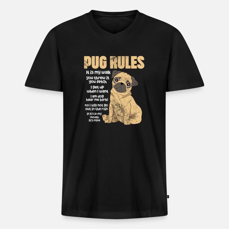 Mops - Männer Premium Bio T-Shirt mit V-Ausschnitt - Schwarz