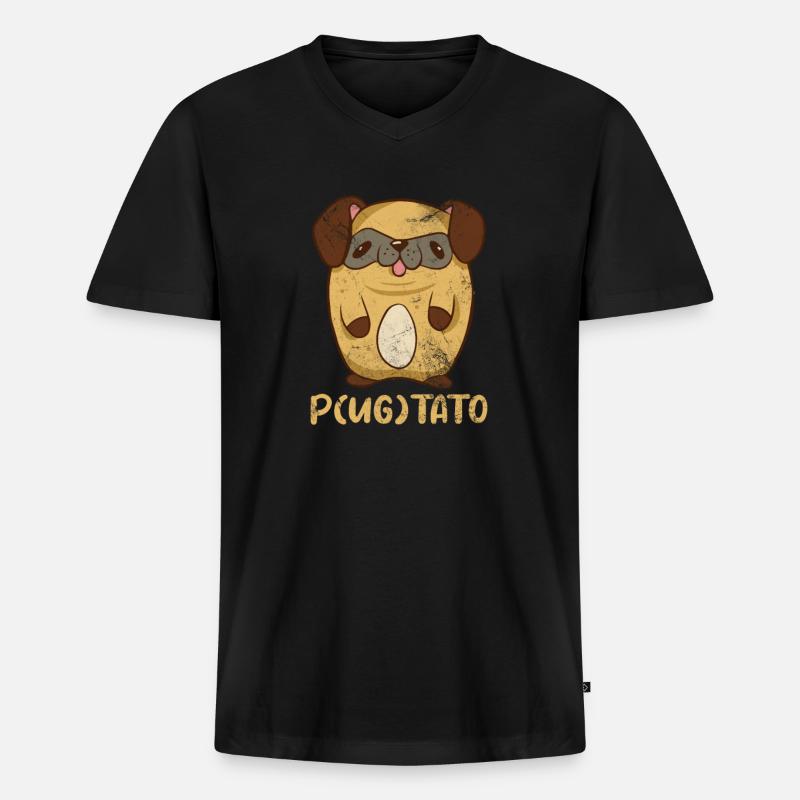 Mops - Männer Premium Bio T-Shirt mit V-Ausschnitt - Schwarz