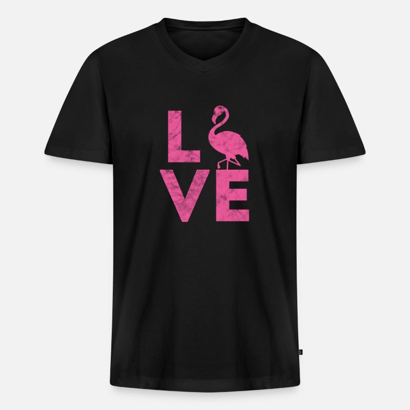 Flamingo - Männer Premium Bio T-Shirt mit V-Ausschnitt - Schwarz