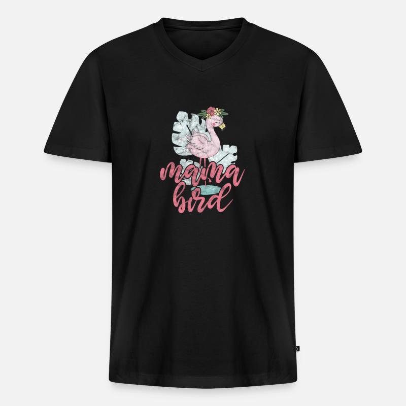 Flamingo Mutter - Männer Premium Bio T-Shirt mit V-Ausschnitt - Schwarz