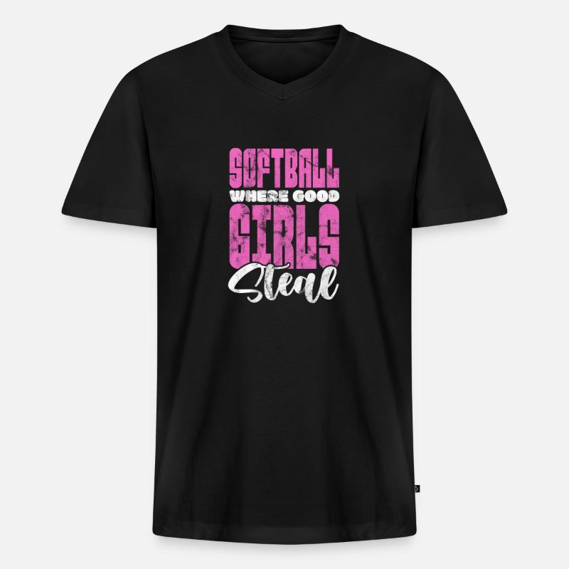 Softball - Männer Premium Bio T-Shirt mit V-Ausschnitt - Schwarz