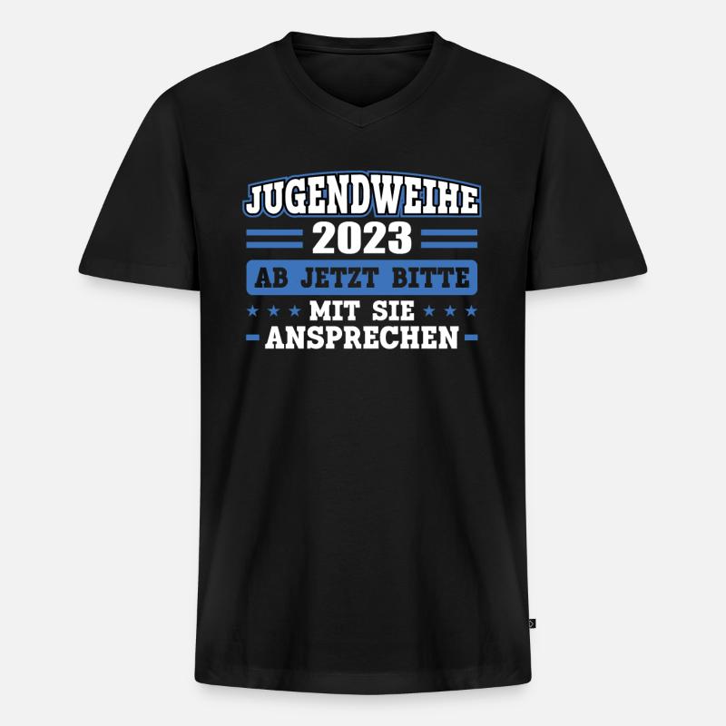 Jugendweihe 2023 Mädchen Junge - Männer Premium Bio T-Shirt mit V-Ausschnitt - Schwarz