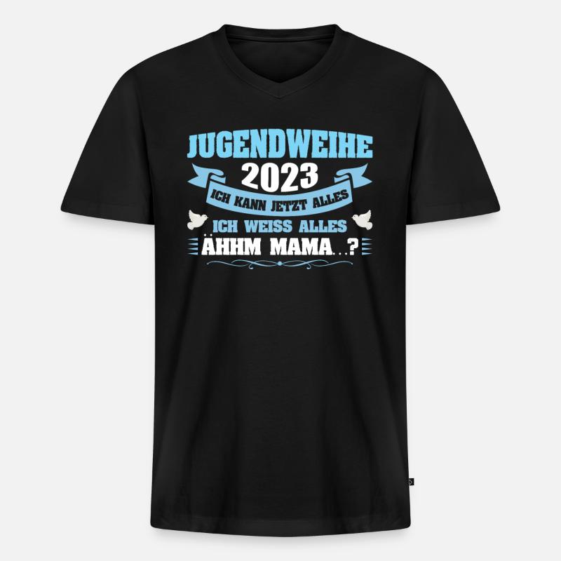 Jugendweihe 2023 Mädchen Junge - Männer Premium Bio T-Shirt mit V-Ausschnitt - Schwarz