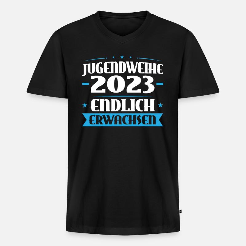 Jugendweihe 2023 Mädchen Junge - Männer Premium Bio T-Shirt mit V-Ausschnitt - Schwarz