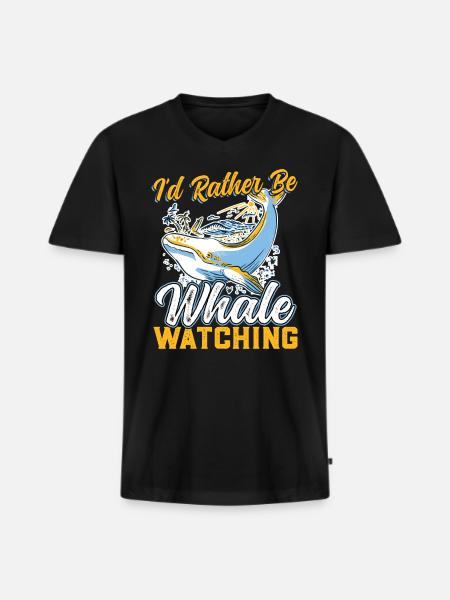 I'd Rather Be Whale Watching - Männer Premium Bio T-Shirt mit V-Ausschnitt - Schwarz