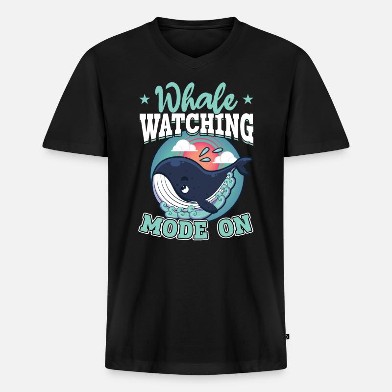 Whale Watching Mode On - Whale - Männer Premium Bio T-Shirt mit V-Ausschnitt - Schwarz