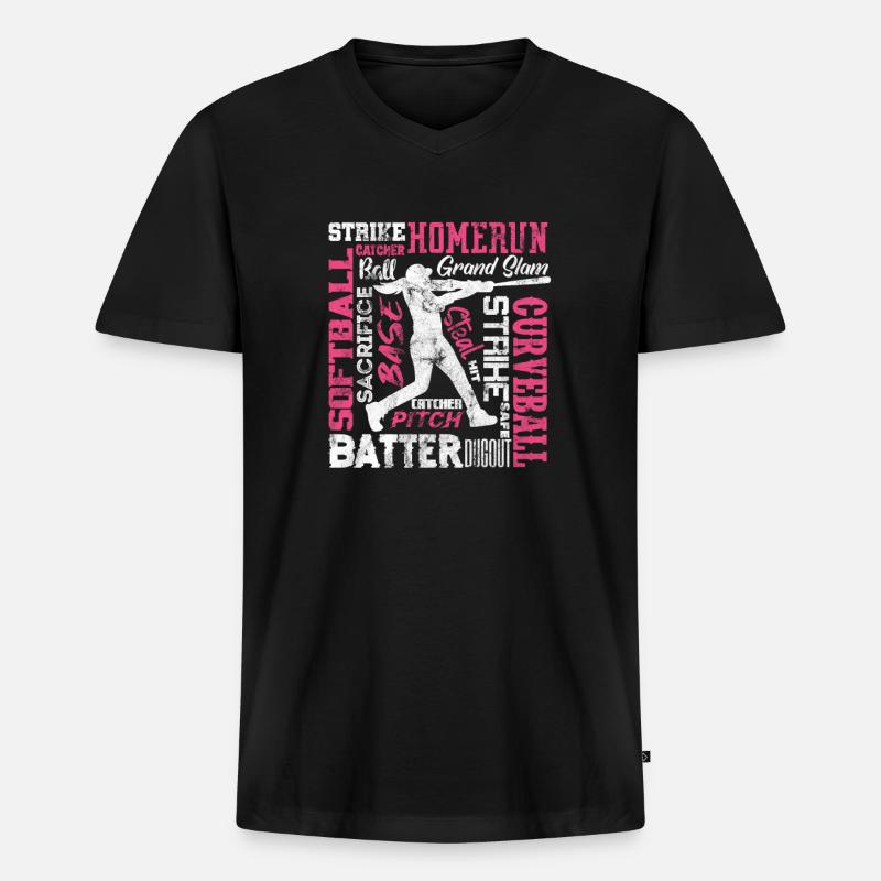 Softball - Männer Premium Bio T-Shirt mit V-Ausschnitt - Schwarz