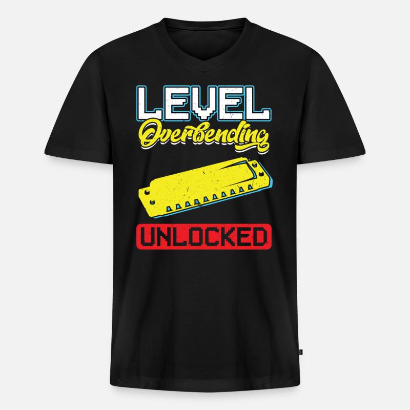 Level Overbending Unlocked - Harmonica Player - Männer Premium Bio T-Shirt mit V-Ausschnitt - Schwarz