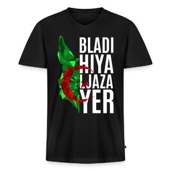 Bladi hiya ljazayer fennec en polygone - T-shirt encolure en V Premium bio Homme - noir - Devant - Nico (187cm)