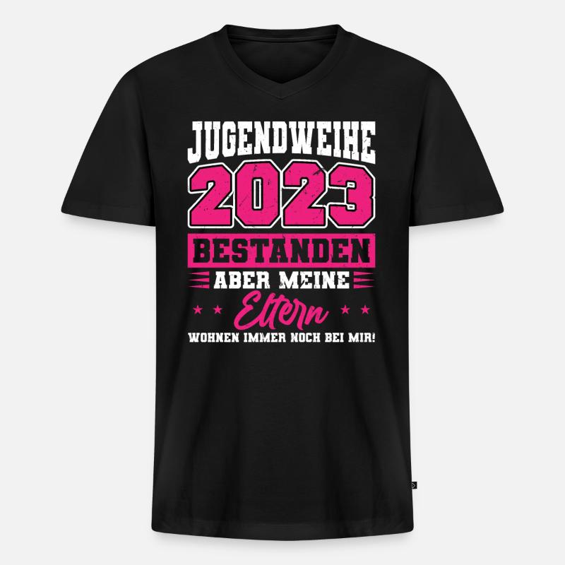 Jugendweihe 2023 Mädchen - Männer Premium Bio T-Shirt mit V-Ausschnitt - Schwarz