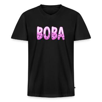 Thé à bulles - T-shirt encolure en V Premium bio Homme - noir - Devant - Nico (187cm)